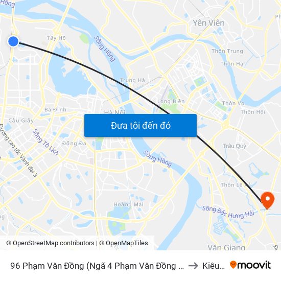 96 Phạm Văn Đồng (Ngã 4 Phạm Văn Đồng - Xuân Đỉnh) to Kiêu Kỵ map