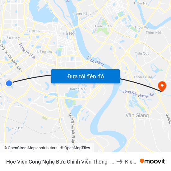 Học Viện Công Nghệ Bưu Chính Viễn Thông - Trần Phú (Hà Đông) to Kiêu Kỵ map