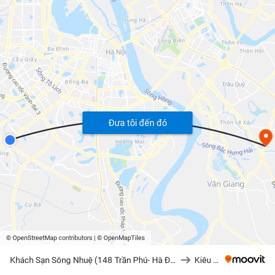 Khách Sạn Sông Nhuệ (148 Trần Phú- Hà Đông) to Kiêu Kỵ map