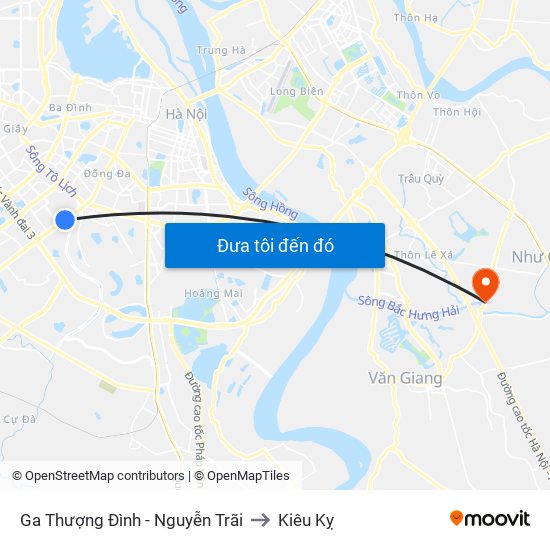 Ga Thượng Đình - Nguyễn Trãi to Kiêu Kỵ map