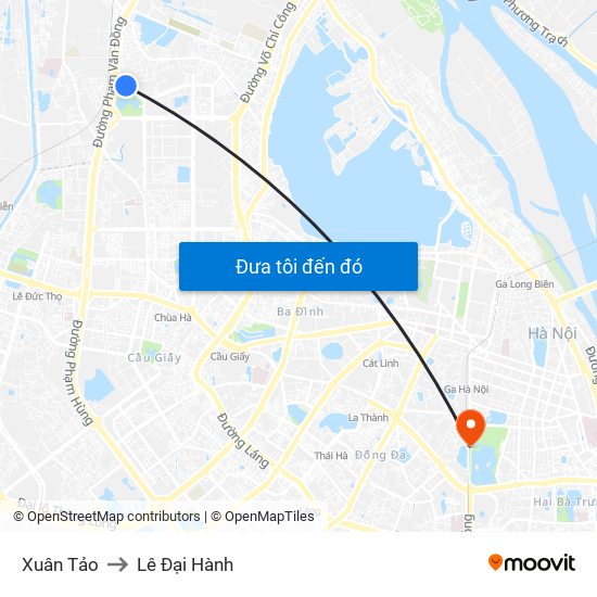 Xuân Tảo to Lê Đại Hành map