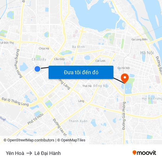 Yên Hoà to Lê Đại Hành map