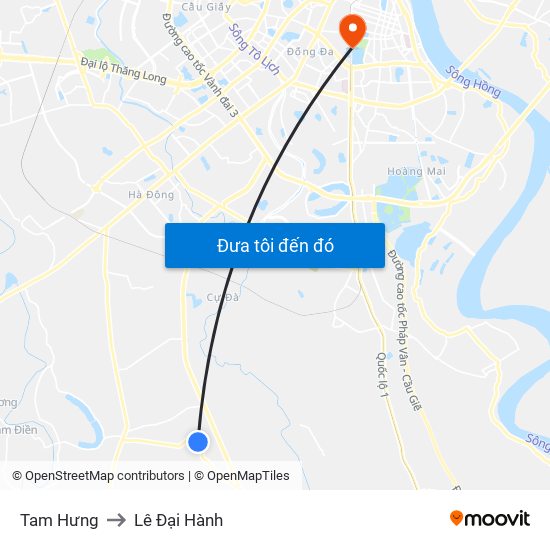 Tam Hưng to Lê Đại Hành map