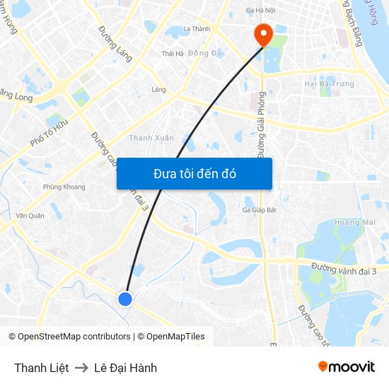 Thanh Liệt to Lê Đại Hành map