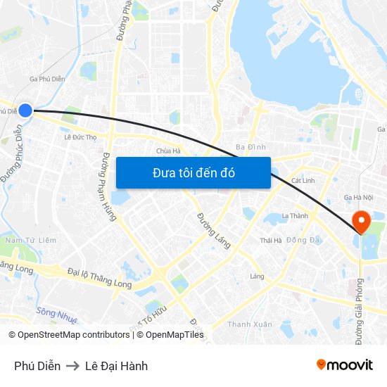 Phú Diễn to Lê Đại Hành map