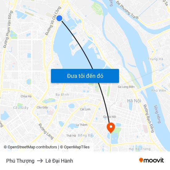 Phú Thượng to Lê Đại Hành map
