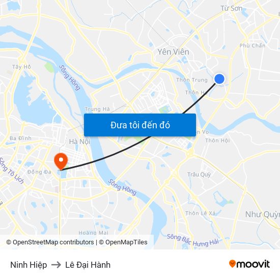 Ninh Hiệp to Lê Đại Hành map