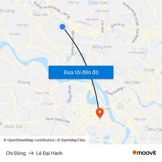 Chi Đông to Lê Đại Hành map