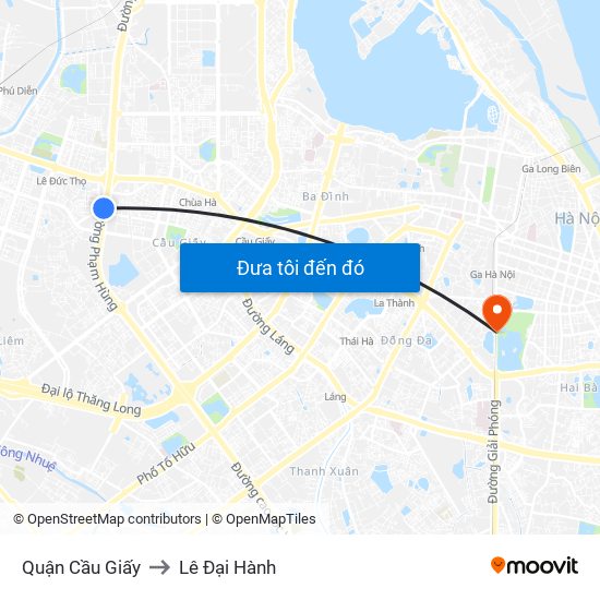 Quận Cầu Giấy to Lê Đại Hành map