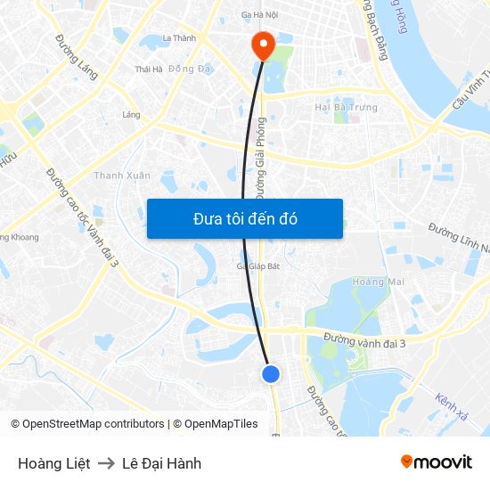 Hoàng Liệt to Lê Đại Hành map