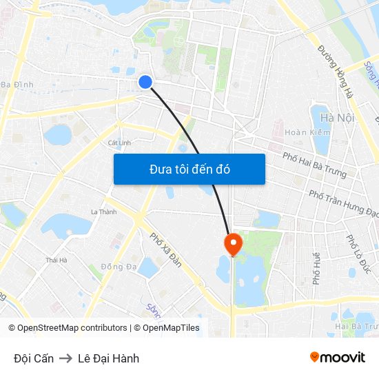Đội Cấn to Lê Đại Hành map