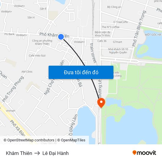 Khâm Thiên to Lê Đại Hành map