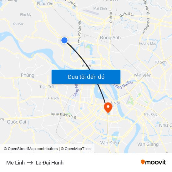 Mê Linh to Lê Đại Hành map