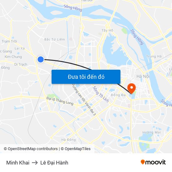 Minh Khai to Lê Đại Hành map