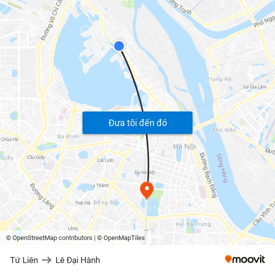 Tứ Liên to Lê Đại Hành map