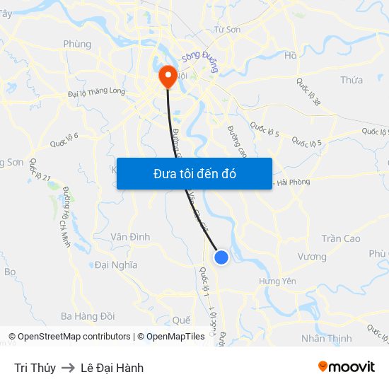 Tri Thủy to Lê Đại Hành map