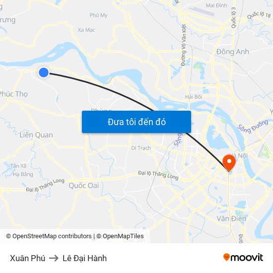 Xuân Phú to Lê Đại Hành map