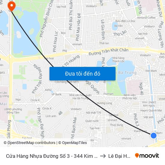 Cửa Hàng Nhựa Đường Số 3 - 344 Kim Ngưu to Lê Đại Hành map