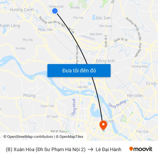 (B) Xuân Hòa (Đh Sư Phạm Hà Nội 2) to Lê Đại Hành map