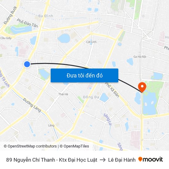 89 Nguyễn Chí Thanh - Ktx Đại Học Luật to Lê Đại Hành map