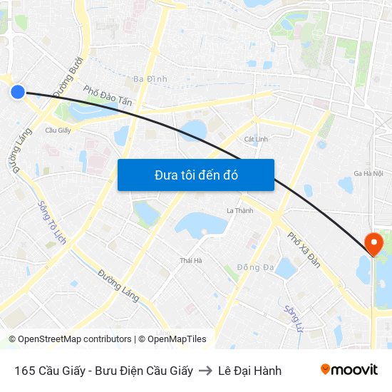 165 Cầu Giấy - Bưu Điện Cầu Giấy to Lê Đại Hành map