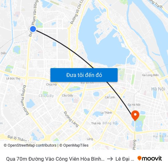 Qua 70m Đường Vào Công Viên Hòa Bình - Phạm Văn Đồng to Lê Đại Hành map