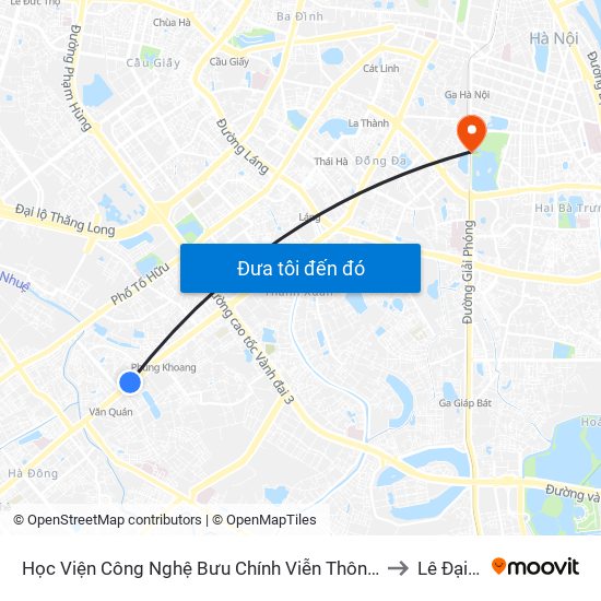 Học Viện Công Nghệ Bưu Chính Viễn Thông - Trần Phú (Hà Đông) to Lê Đại Hành map