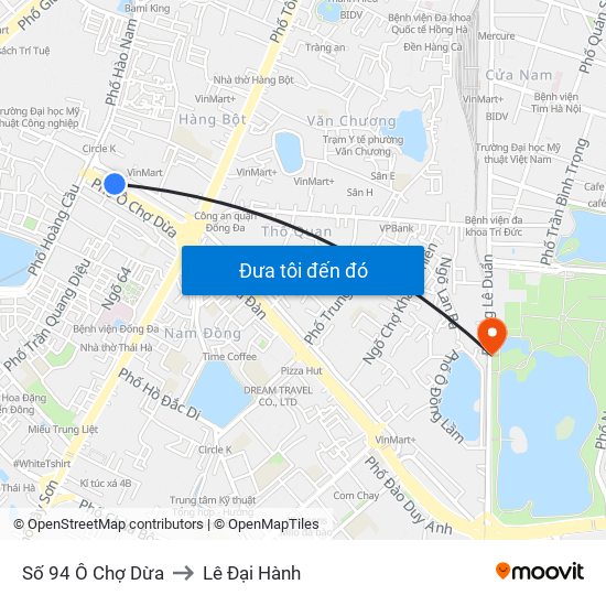 Số 94 Ô Chợ Dừa to Lê Đại Hành map