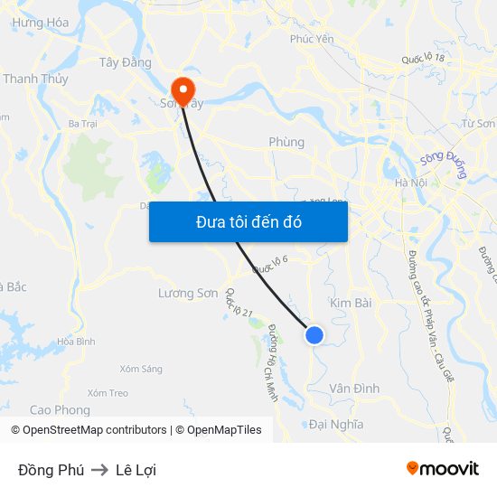 Đồng Phú to Lê Lợi map
