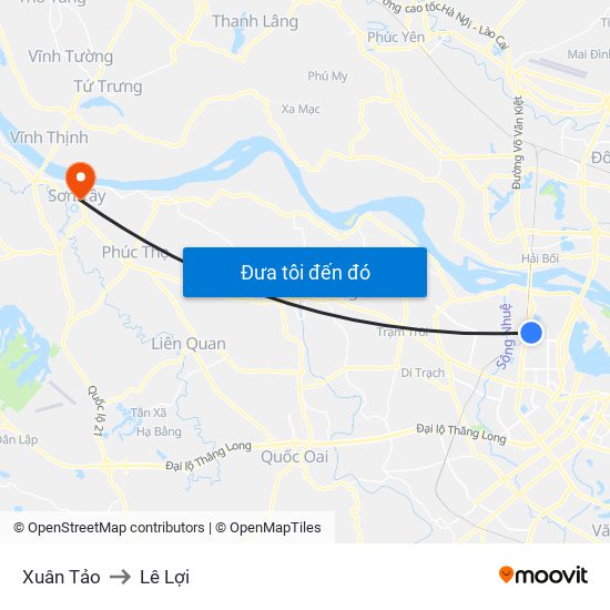 Xuân Tảo to Lê Lợi map