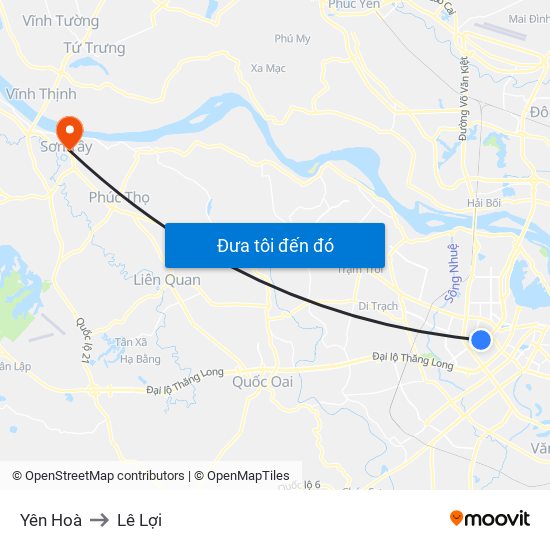 Yên Hoà to Lê Lợi map