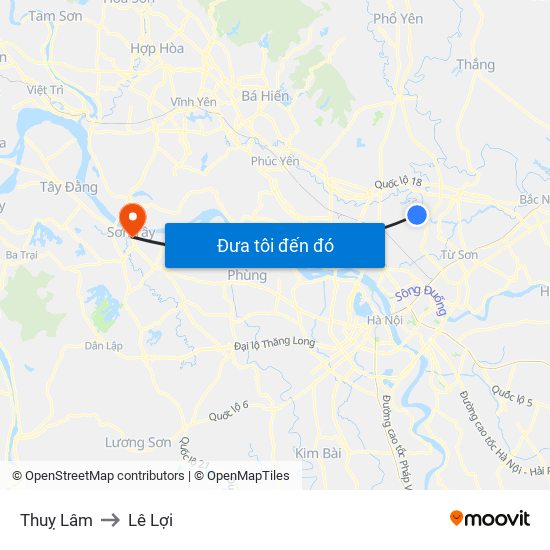 Thuỵ Lâm to Lê Lợi map