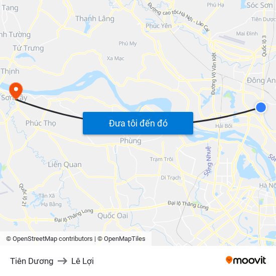 Tiên Dương to Lê Lợi map