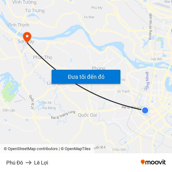 Phú Đô to Lê Lợi map