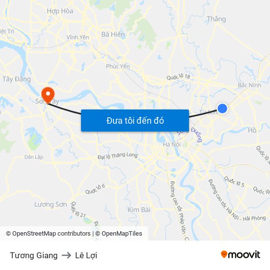 Tương Giang to Lê Lợi map