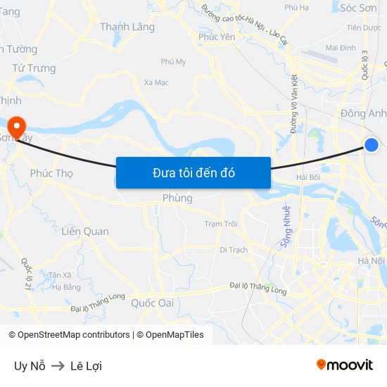 Uy Nỗ to Lê Lợi map