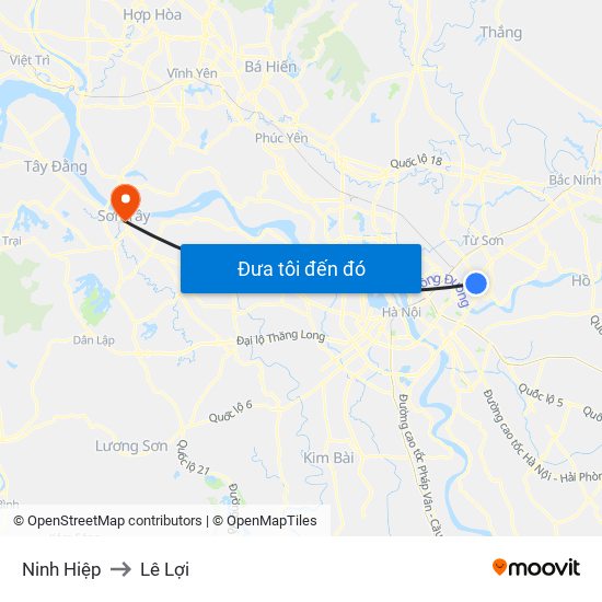 Ninh Hiệp to Lê Lợi map