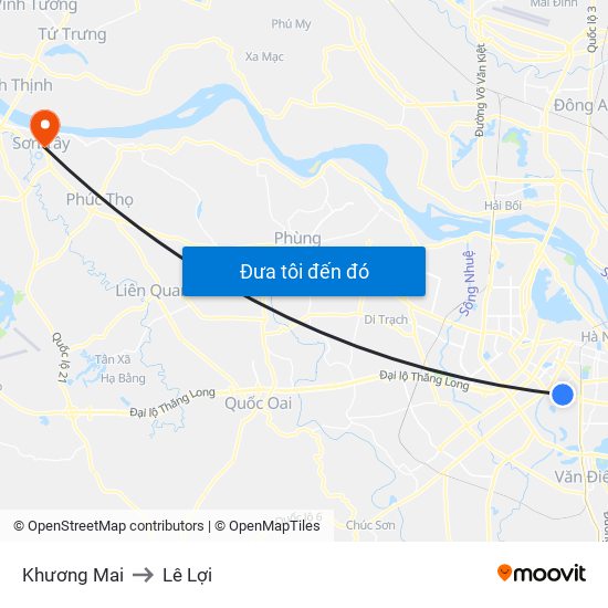 Khương Mai to Lê Lợi map