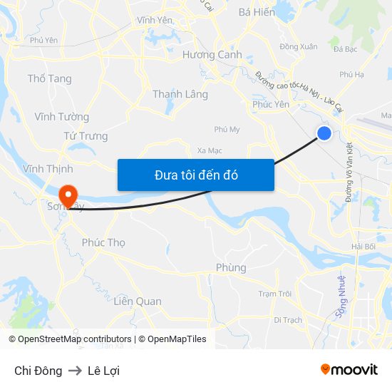Chi Đông to Lê Lợi map