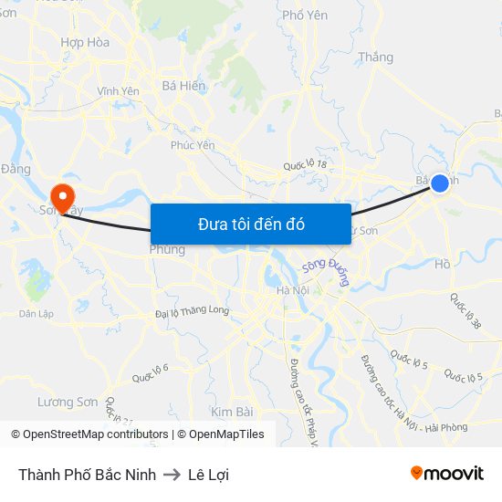 Thành Phố Bắc Ninh to Lê Lợi map