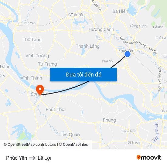 Phúc Yên to Lê Lợi map