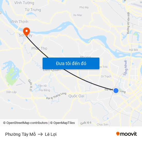 Phường Tây Mỗ to Lê Lợi map