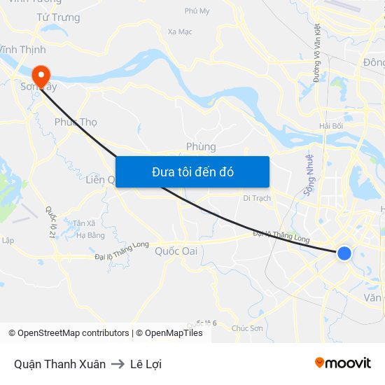 Quận Thanh Xuân to Lê Lợi map