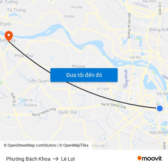 Phường Bách Khoa to Lê Lợi map