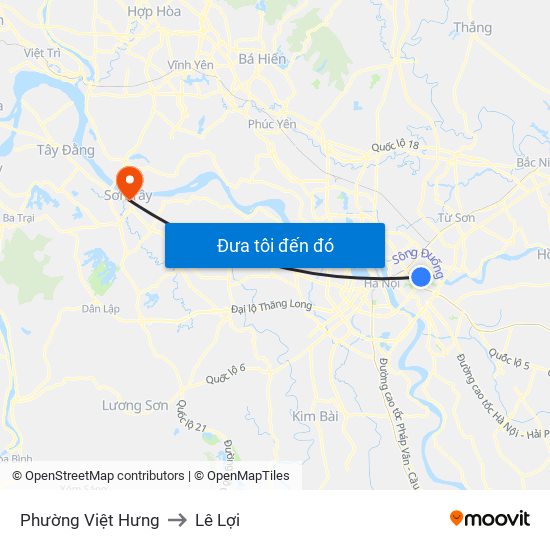 Phường Việt Hưng to Lê Lợi map