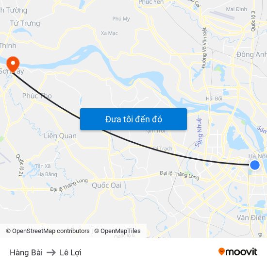 Hàng Bài to Lê Lợi map