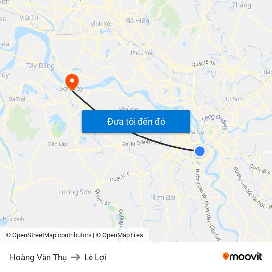 Hoàng Văn Thụ to Lê Lợi map