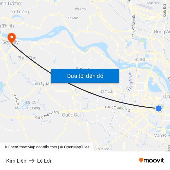 Kim Liên to Lê Lợi map