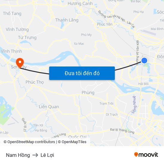 Nam Hồng to Lê Lợi map
