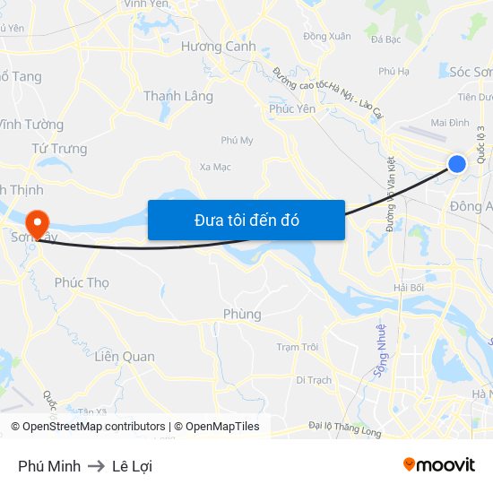 Phú Minh to Lê Lợi map